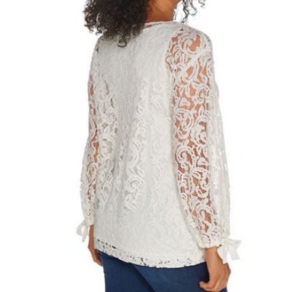 Dennis Basso Lace Bateau Neck Tunic with Knit Tank - Picture 2 of 2